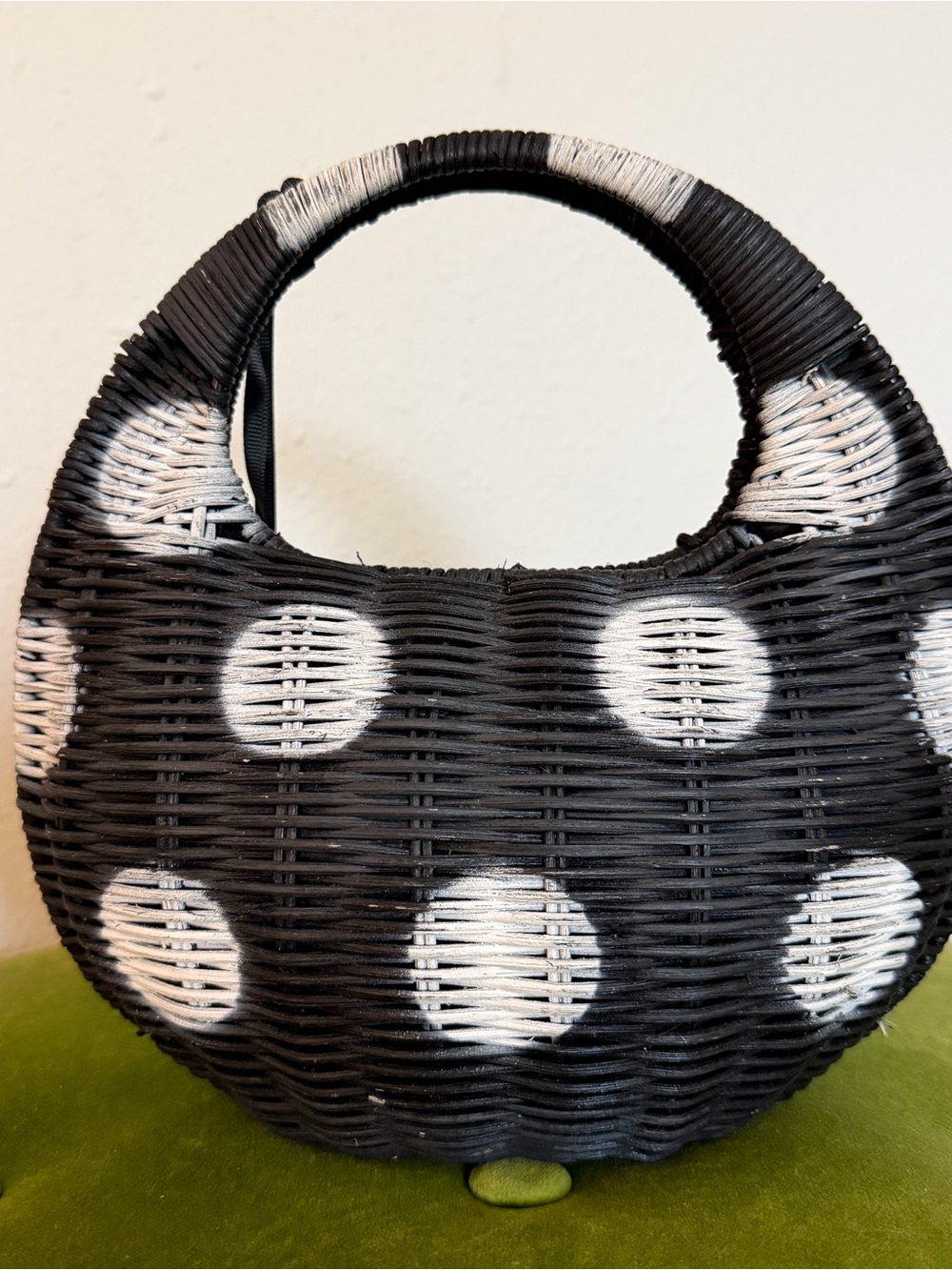 NWT kate spade x Target Black & White Polka Dot Wicker Top Handle Handbag - Picture 2 of 4